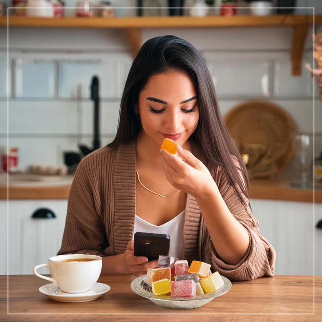 Eastanbul Turkish Delight Candy 21.2oz, 4 Flavors Pomegranate, Orange, Tart Cherry, & Lemon Turkish Delights Assorted, Foreign Candy of Turkish Turkish Delight, Turkish Delight Plain, International Candy Box, Valentine's Day Gift