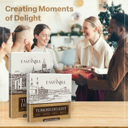 Eastanbul Turkish Delight, 10.5oz, Turkish Delights Candy Assorted, Rose, Orange, Apple, Mastic Flavor, International Candy, Turkish Delight, Plain, Gluten Free, No Synthetic Ingredient, Vegan