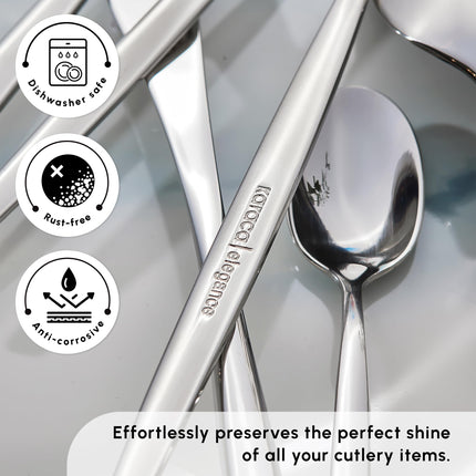 Karaca Lisbon 60-Piece Cutlery Set for 12 People -18/10 Stainless Steel, Dinnerware Tableware Silverware Service, includes Forks, Spoons, knives, forks, Teaspoons, Mirror Polished, Dishwasher Safe