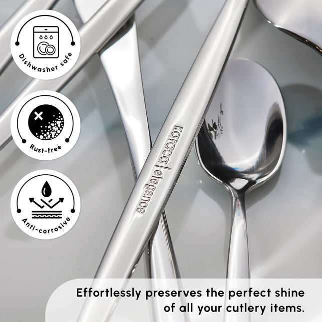 Karaca Lisbon 60-Piece Cutlery Set for 12 People -18/10 Stainless Steel, Dinnerware Tableware Silverware Service, includes Forks, Spoons, knives, forks, Teaspoons, Mirror Polished, Dishwasher Safe