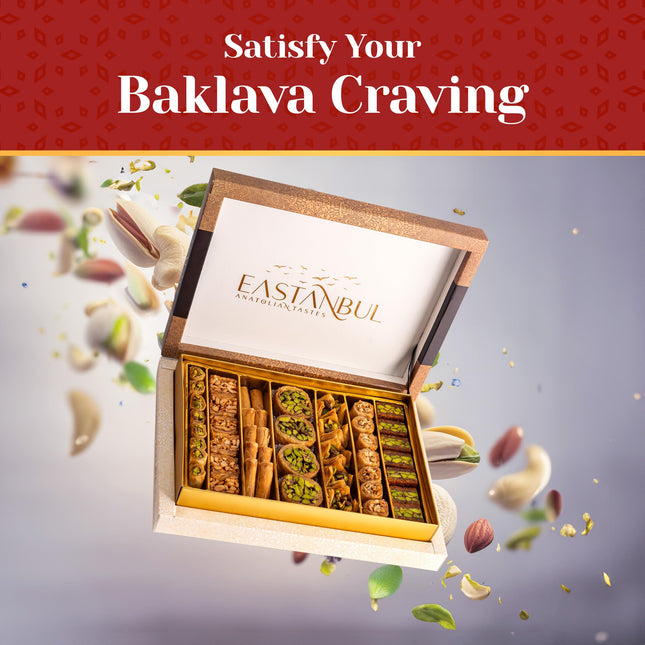 Eastanbul Baklava, 1.1lb, Baklava Pastry, Pistachio Gift Box, Middle Eastern Sweets, Premium Gourmet Desserts, Pistachio & Cashew Rich Pastry, Dulces Arabes, Arabic Sweets, Turkish Gifts