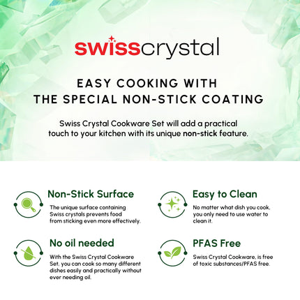 Karaca Swiss Crystal Ceramic Midnight Cookware Set - Non Stick Pots and Pans Set with Lid - PFAS-Free, Dishwasher Safe, Induction Hob Compatible Cookware, Black, 6 Piece