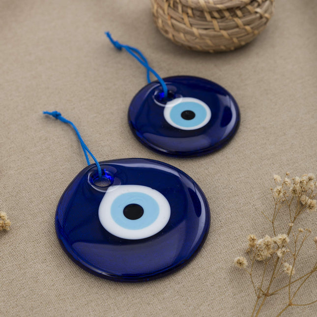 Erbulus Turkish Glass Blue Evil Eye Wall Hanging Ornament - Turkish Nazar Beads - Evil Eye Home Protection Charm Set of 2 - Wall Decor Amulet in a Box