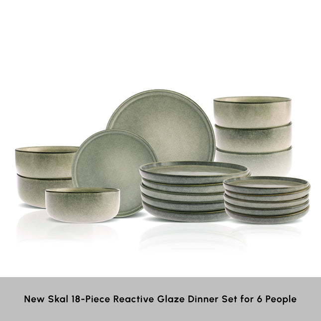Karaca New Skal Dinnerware Sets for 6 People, Modern Design, Stoneware Dinner Set, Kitchen Plates Bowls, Reactive Glaze, 18-Piece Dish Set, Dishwasher & Microwave Safe
