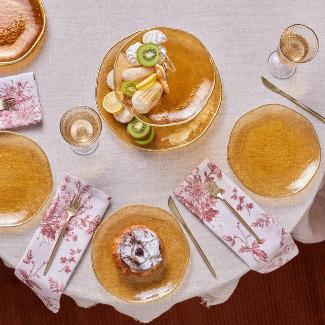 KARACA Dune Glass 7-Piece Dessert Set for 6 People, Cake Stand, Side Plate, Brown