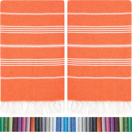 HAVLULAND |Pack of 2| Turkish Beach Towels Oversized 39x71, 100% Turkish Cotton Sand Free Quick Dry Absorbent Towel Travel Blanket for Adults Beach Gift Beach Essentials - Orange