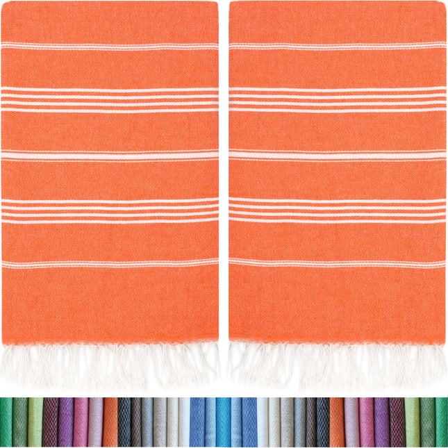HAVLULAND |Pack of 2| Turkish Beach Towels Oversized 39x71, 100% Turkish Cotton Sand Free Quick Dry Absorbent Towel Travel Blanket for Adults Beach Gift Beach Essentials - Orange