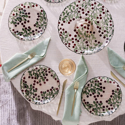 KARACA Berry 11" Cake Stand and Dessert Plates Set for 6 People - Glass, Round &amp; Berry Pattern - Large Side Plates for Tea Party - Ideal for Serving Cupcakes, Donuts, and More (7 Pieces)