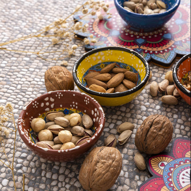 Ayennur Decorative Turkish Ceramic Bowl Set of 6 Serving-Handcrafted(3.14''- 8cm) 2.5oz Pinch Sauce Multicolor Dipping Finger Small Serving Charcuterie Bowls