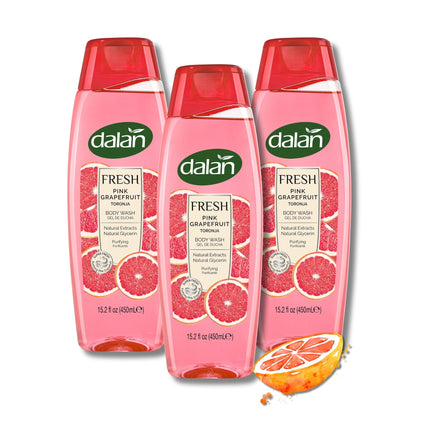 Dalan Natural Extracts Body Wash, with Fresh Pink Grapefruit &amp; Aloe Vera &amp; Sea Minerals, 15.2 fl oz (3 Pack, Grapefruit)