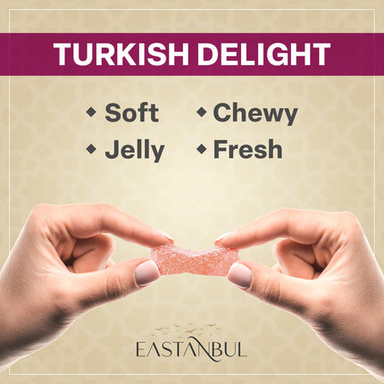 Eastanbul Turkish Delight Candy 21.2oz, 4 Flavors Pomegranate, Orange, Tart Cherry, &amp; Lemon Turkish Delights Assorted, Foreign Candy of Turkish Turkish Delight, Turkish Delight Plain, International Candy Box, Valentine's Day Gift