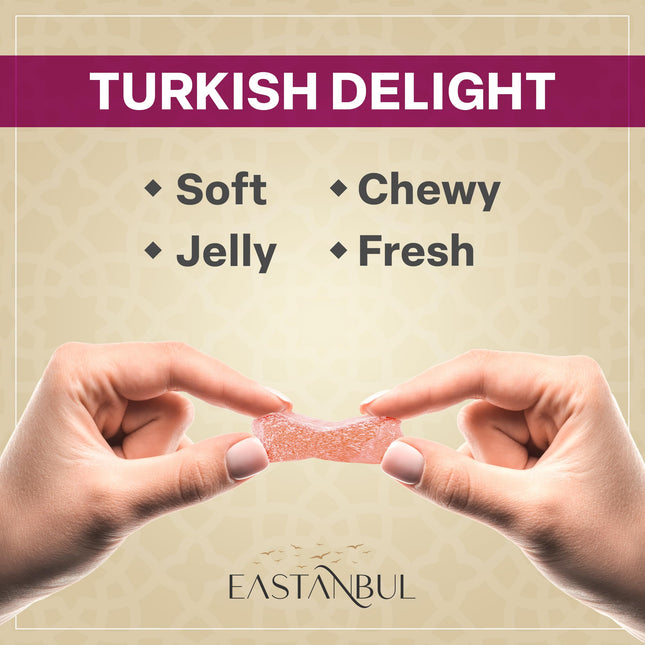 Eastanbul Turkish Delight Candy 21.2oz, 4 Flavors Pomegranate, Orange, Tart Cherry, & Lemon Turkish Delights Assorted, Foreign Candy of Turkish Turkish Delight, Turkish Delight Plain, International Candy Box, Valentine's Day Gift