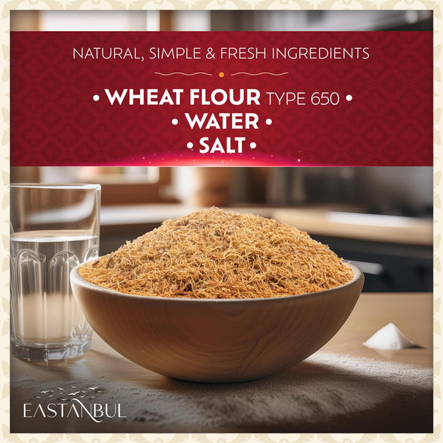 Eastanbul Baked &amp; Shedded Kataifi for Milk Pudding, Crushed Kataifi, Shredded Fillo Dough, Katifi Pudding Kadaifi Sprinkles Katafi Topping, Kadayif Pastry Dough for Dubai Chocolate, 250g (8.8oz)