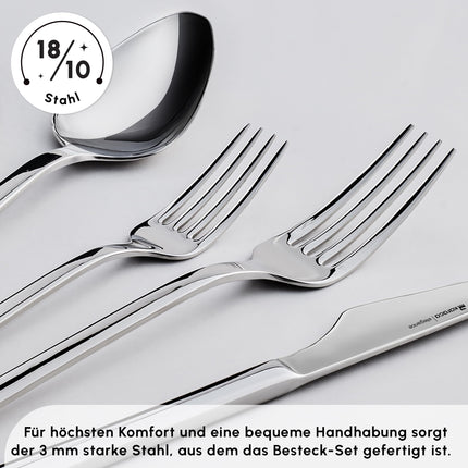 Karaca Boreas 84-Piece Kitchen Silverware Sets, Stainless Steel Cutlery Set for 12 People, Durable, Elegant, Dishwasher Safe, Includes Table &amp; Dessert Spoons, Forks &amp; Knives