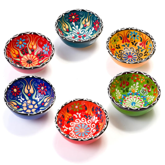 BCS Ceramic Pinch Bowls Set of 6, Small Bowls for Dipping - Cooking Prep & Charcuterie Board Bowls, Soy Sauce Dish, Multicolor Handmade Decorative Serving Dishes (3.2'' - 3 oz)