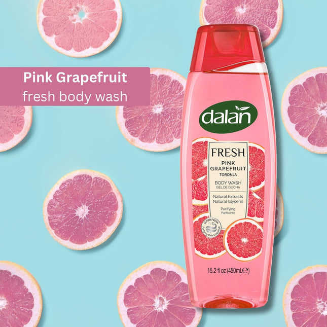 Dalan Natural Extracts Body Wash, with Fresh Pink Grapefruit & Aloe Vera & Sea Minerals, 15.2 fl oz (3 Pack, Grapefruit)