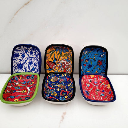 Ayennur Decorative Desing Turkish Ceramic Bowl Set of 6 - Handcrafted Multicolor Small Bowl (Multi 8)