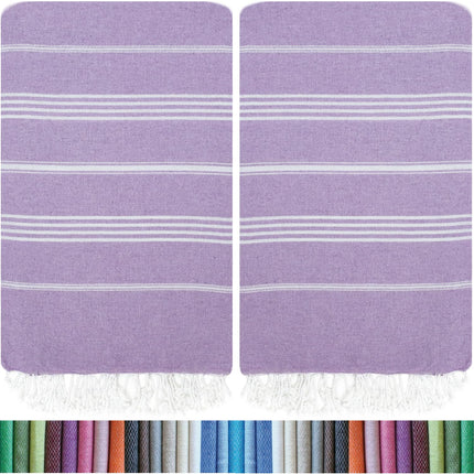 HAVLULAND |Pack of 2| Turkish Beach Towels Oversized 39x71, 100% Turkish Cotton Sand Free Quick Dry Absorbent Towel Travel Blanket for Adults Beach Gift Beach Essentials - Lilac
