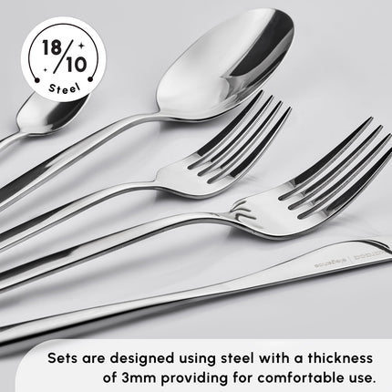 Karaca Lisbon 60-Piece Cutlery Set for 12 People -18/10 Stainless Steel, Dinnerware Tableware Silverware Service, includes Forks, Spoons, knives, forks, Teaspoons, Mirror Polished, Dishwasher Safe