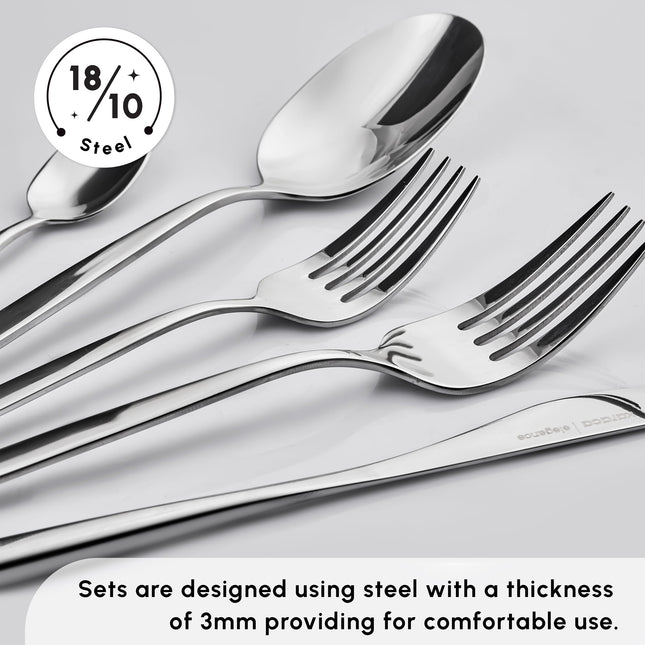 Karaca Lisbon 60-Piece Cutlery Set for 12 People -18/10 Stainless Steel, Dinnerware Tableware Silverware Service, includes Forks, Spoons, knives, forks, Teaspoons, Mirror Polished, Dishwasher Safe