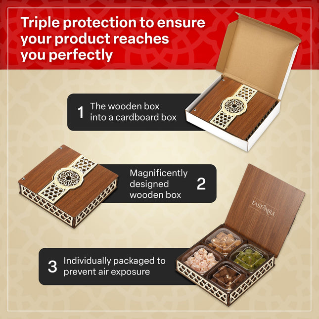 Eastanbul Turkish Delight, 32oz, Turkish Delights Candy, Premium Assorted Lokum with Nuts, Lokum with Nuts in Souvenir Wooden Gift Box, International Candy Sweets, Gourmet Gift Box