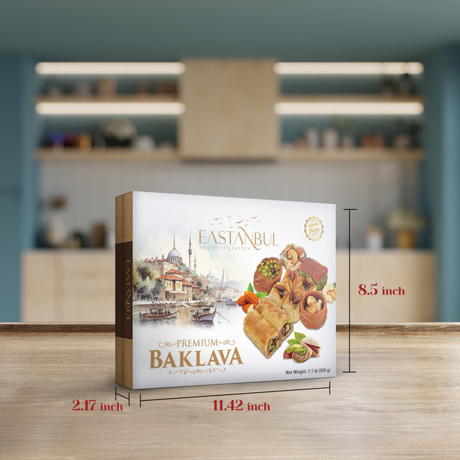 Eastanbul Baklava, 1.1lb, Baklava Pastry, Pistachio Gift Box, Middle Eastern Sweets, Premium Gourmet Desserts, Pistachio & Cashew Rich Pastry, Dulces Arabes, Arabic Sweets, Turkish Gifts