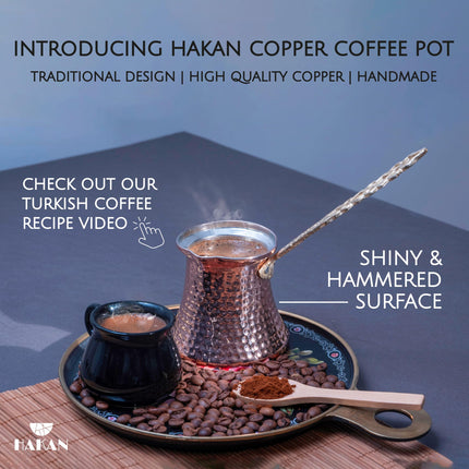 Hakan Turkish Coffee Pot | Stove Top Water Boiler, Coffee Maker, Butter, Chocolate &amp; Milk Warmer | Even and Quick Heat with Handcrafted Copper Material | Coffee Gifts Idea, 16 Oz (475 cc)