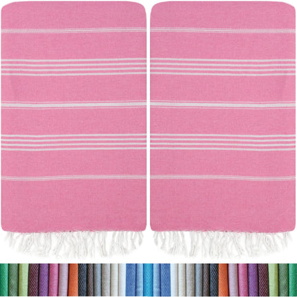 HAVLULAND |Pack of 2| Turkish Beach Towels Oversized 39x71, 100% Turkish Cotton Sand Free Quick Dry Absorbent Towel Travel Blanket for Adults Beach Gift Beach Essentials - Pink