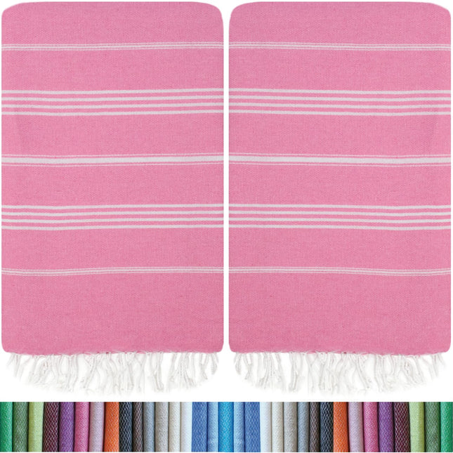 HAVLULAND |Pack of 2| Turkish Beach Towels Oversized 39x71, 100% Turkish Cotton Sand Free Quick Dry Absorbent Towel Travel Blanket for Adults Beach Gift Beach Essentials - Pink