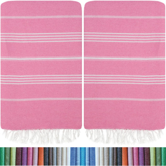 HAVLULAND |Pack of 2| Turkish Beach Towels Oversized 39x71, 100% Turkish Cotton Sand Free Quick Dry Absorbent Towel Travel Blanket for Adults Beach Gift Beach Essentials - Pink