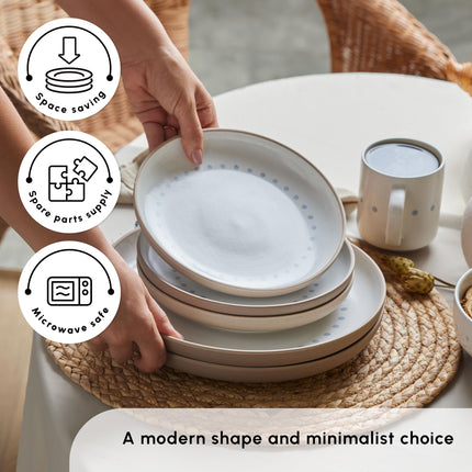 Karaca Haag Glaze Stoneware Dinnerware Set (16-Piece) - Kitchen Dishware Dining Set for 4 People - Microwave Safe Dinner Plates and Bowls Set (Multi)