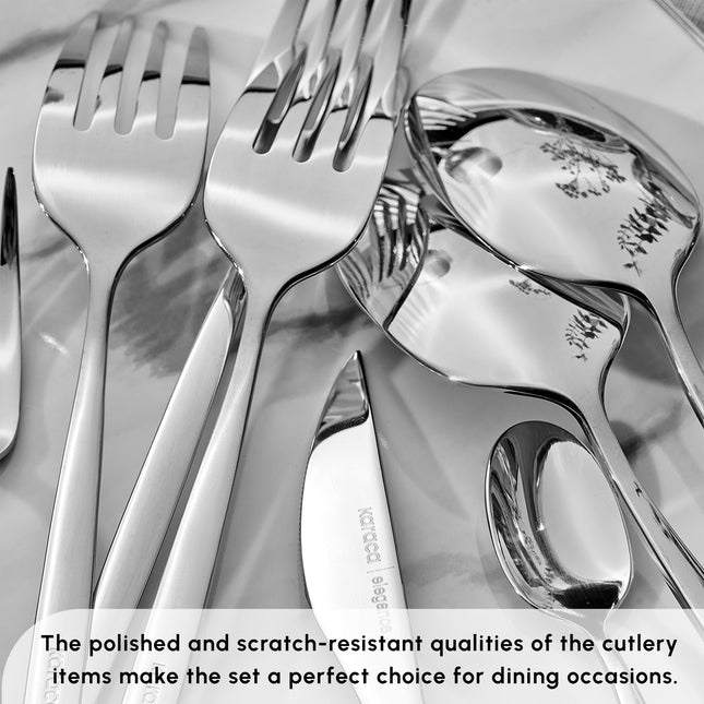 Karaca Lisbon 60-Piece Cutlery Set for 12 People -18/10 Stainless Steel, Dinnerware Tableware Silverware Service, includes Forks, Spoons, knives, forks, Teaspoons, Mirror Polished, Dishwasher Safe