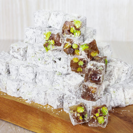 Cerez Pazari Turkish Delight Pistachio Candy, Gourmet Premium Vegan Sweets Small Gift Box, Luxury Traditional Confectionery Loukoumi, Soft Candy Dessert Glucose-Free Turkish Delight, 7.4 oz.