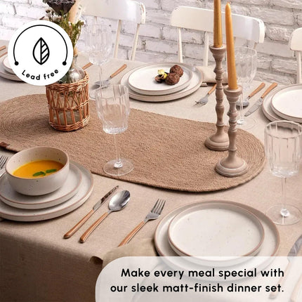 Karaca Chicago Dot Stoneware Dinnerware Set for 6 People - 18-Piece Modern &amp; Unique Dishware Sets - Plate Sets with Dinner Plate, Side Plate, Bowl - Dishwasher &amp; Microwave Safe - Beige