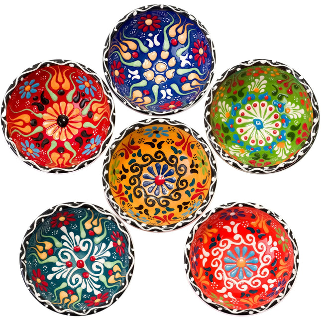 BCS Ceramic Pinch Bowls Set of 6, Small Bowls for Dipping - Cooking Prep &amp; Charcuterie Board Bowls, Soy Sauce Dish, Multicolor Handmade Decorative Serving Dishes (3.2'' - 3 oz)