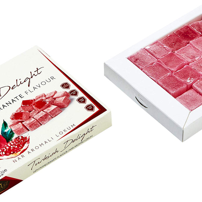 Cerez Pazari Turkish Delight with Pomegranate Flavor 200 gr Gourmet Small Size Snacks Gift Box No Nuts Sweet Luxury Traditional Confectionery Vegan Candy Dessert Glucose Free Turkish Delight Approx.18 Pcs