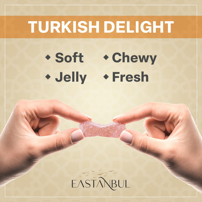 Eastanbul Turkish Delight, 10.5oz, Turkish Delights Candy Assorted, Rose, Orange, Apple, Mastic Flavor, International Candy, Turkish Delight, Plain, Gluten Free, No Synthetic Ingredient, Vegan