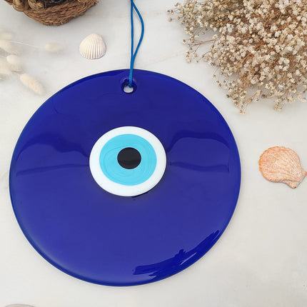 Erbulus 10" Glass Blue Evil Eye Wall Hanging Ornament - Evil Eye Decor - Turkish Handmade Nazar Amulet - Home Protection Charm - Evil Eye Wall Decor Amulet in a Box