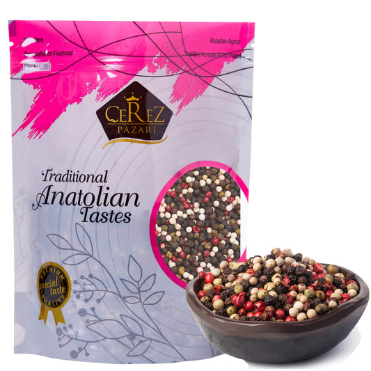 Cerez Pazari Rainbow Peppercorn Blend 9 oz, Whole Black, Pink, Green, White Color Pepper For Grinders Refills