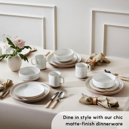 Karaca Haag Glaze Stoneware Dinnerware Set (16-Piece) - Kitchen Dishware Dining Set for 4 People - Microwave Safe Dinner Plates and Bowls Set (Multi)