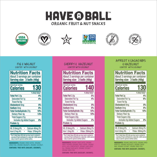 100% RAW Fruit & Nut Balls Variety 3-Pack - Have A Ball (3 x 9 Balls) - Whole Food Energy Snacks | NO Added Sugars or Preservatives | NON-GMO, VEGAN, GF & Kosher