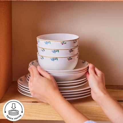 Karaca New Brillo Dinnerware Sets for 12 People, Modern Design, New Bone China Dinner Set, Kitchen Plates Bowls Set with Serving Plates, Salt &amp; Pepper Shakers, Toothpick Holder, 53-Piece