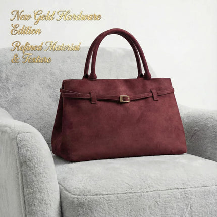 Base'ic Burgundy Suede Tote Bag - Vegan Burgundy Suede Purses for Women with Gold Hardware, Adjustable Belt, Magnetic Closure - Elegant Shoulder Bag Hobo Bag - Stylish Suede Purse - Work Bag, City Bag