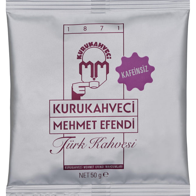 KURUKAHVECI MEHMET EFENDI Decaffeinated Turkish Coffee, Arabica Beans, Roasted Ground, Fresh, Medium to Heavy-bodied, Original Taste Since 1871 (1.76 OZ / 50 Gr)