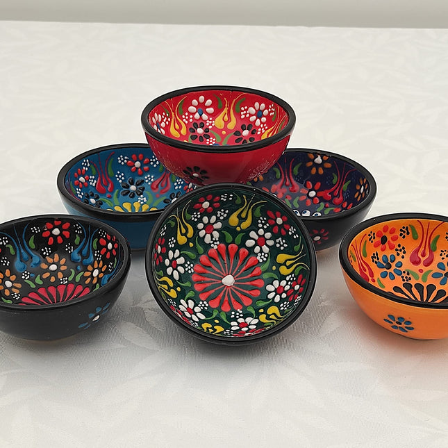 Ayennur Decorative Turkish Ceramic Bowl Set of 6 Serving-Handcrafted(3.14''- 8cm) 2.5oz Pinch sauce Multicolor Dipping Finger Small Serving Charcuterie Bowls(Multi 5)
