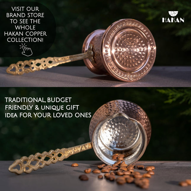 Hakan Turkish Coffee Pot | Stove Top Water Boiler, Coffee Maker, Butter, Chocolate &amp; Milk Warmer | Even and Quick Heat with Handcrafted Copper Material | Coffee Gifts Idea, 16 Oz (475 cc)
