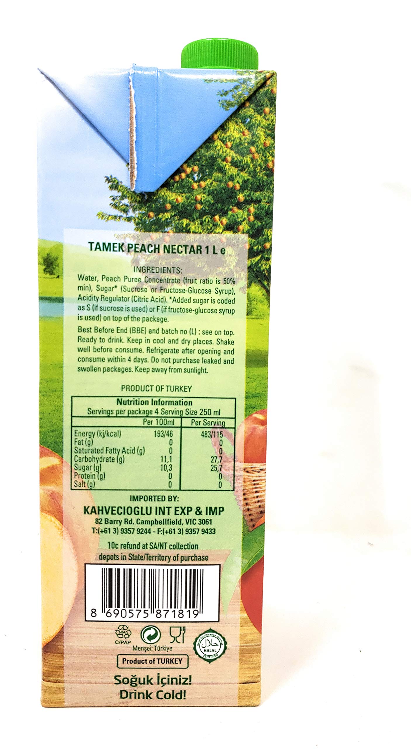 Tamek Peach Nectar Juice Drink (2 Pack, Total of 67.6fl.oz)
