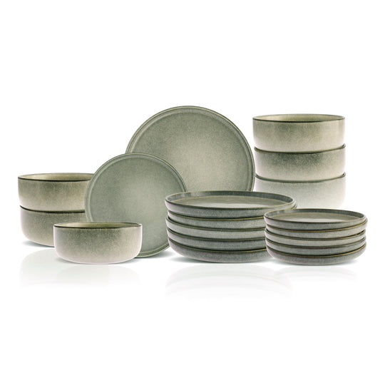 Karaca New Skal Dinnerware Sets for 6 People, Modern Design, Stoneware Dinner Set, Kitchen Plates Bowls, Reactive Glaze, 18-Piece Dish Set, Dishwasher & Microwave Safe