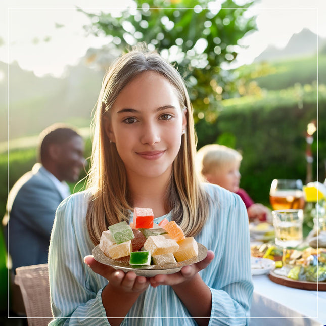 Eastanbul Turkish Delight, 10.5oz, Turkish Delights Candy Assorted, Rose, Orange, Apple, Mastic Flavor, International Candy, Turkish Delight, Plain, Gluten Free, No Synthetic Ingredient, Vegan