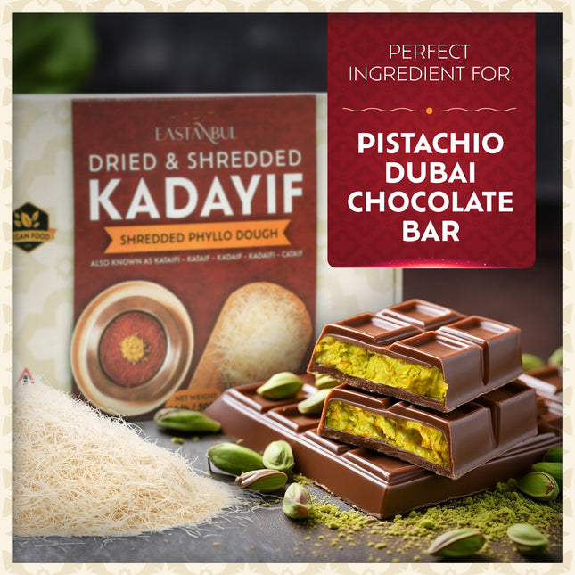 Eastanbul Dried & Chopped Kataifi Shredded Fillo Dough, Dried Kadayif Pastry Dough, Ingredient for The Viral Dubai Pistachio Chocolate Bar, Shredded Phyllo, Kunafa, Knafeh, Katifi, 500g (1.1lb)